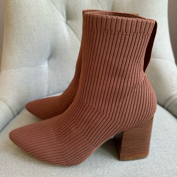 Steven New York Nichol Knit Bootie Ribbed Sock Bootie Pull-on Cognac Women's 7.5 - Picture 3 of 7